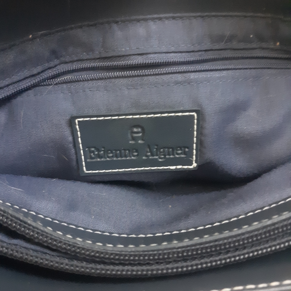 Etienne Aigner Blue Woven Tote Satchel Embroidered - Picture 7 of 7